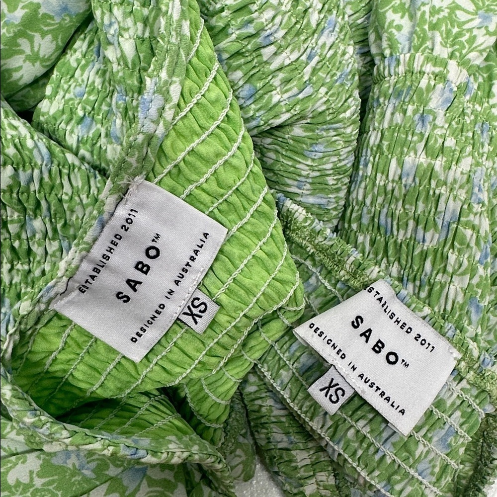 Sabo Monaco Skirt Shirred Leti Top 2 Piece Set Floral Stretch Green Size XS - Picture 8 of 10